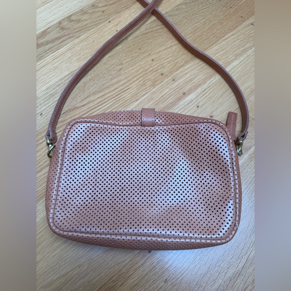 Clare V. Mini Sac Crossbody Bag, Leather Perforated Tan Color - Picture 6 of 14